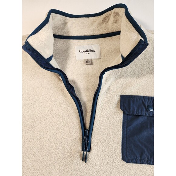 Goodfellow & Co Quarter-Zip Fleece Sweatshirt -Cream/Blue  SZ L - Picture 1 of 6